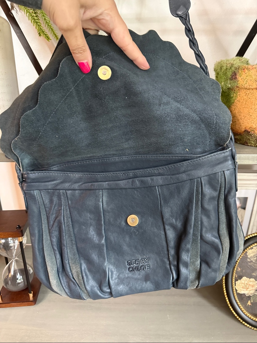 See By Chloe Scalloped Flap Suede Crossbody - Dark Gray - Picture 16 of 17